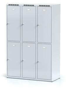Šatníková skrinka s úložnými boxami, 6 boxov, 1800 x 1200 x 500 mm, otočný zámok, sivé dvere