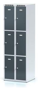 Šatníková skrinka s úložnými boxami, 6 boxov, 1800 x 600 x 500 mm, otočný zámok, tmavosivé dvere