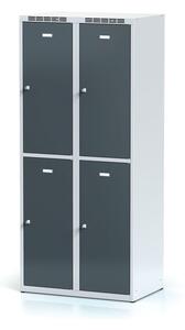 Šatníková skrinka s úložnými boxami, 4 boxy, 1800 x 800 x 500 mm, cylindrický zámok, tmavosivé dvere