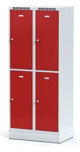 Alfa 3 Šatňová skrinka na sokli s úložnými boxami, 4 boxy, červené dvere, cylindrický zámok