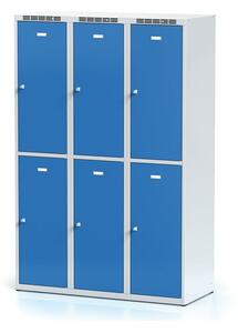 Alfa 3 Šatňová skrinka s úložnými boxami, 6 boxov, modré dvere, otočný zámok