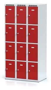Alfa 3 Šatňová skrinka s úložnými boxami, 12 boxov, červené dvere, otočný zámok