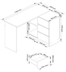 Ak furniture Rohový písací stôl B16 124 cm biely/grafitový pravý