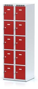 Šatníková skrinka s úložnými boxami, 10 boxov, 1800 x 600 x 500 mm, cylindrický zámok, červené dvere