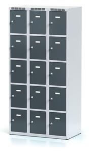 Šatníková skrinka s úložnými boxami, 15 boxov, 1800 x 900 x 500 mm, cylindrický zámok, tmavosivé dvere