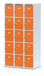 Šatníková skrinka s úložnými boxami, 15 boxov, 1800 x 900 x 500 mm, cylindrický zámok, oranžové dvere