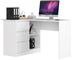 Ak furniture Rohový písací stôl B16 124 cm biely lesk ľavý
