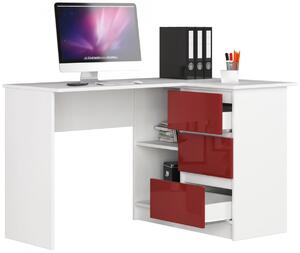 Ak furniture Rohový písací stôl B16 124 cm biely/červený pravý