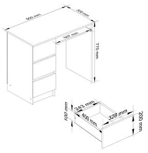 Ak furniture Trojzásuvkový počítačový stôl DYENS ľavý 90 cm tmavohnedý/biely dub