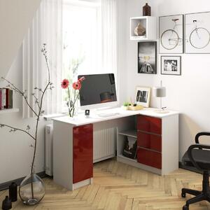 Ak furniture Rohový písací stôl B20 biely/červený pravý