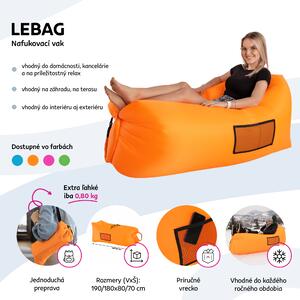 KONDELA Nafukovací sedací vak/lazy bag, oranžová, LEBAG