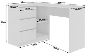 Ak furniture Rohový písací stôl B16 124 cm biely/sonoma ľavý