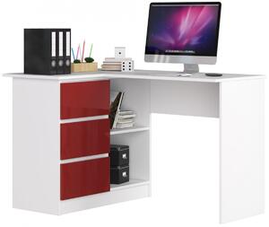 Ak furniture Rohový písací stôl B16 124 cm biely/červený ľavý