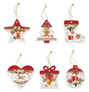 Vianočné porcelánové ozdoby na stromček Xmas memories, set 6 ks, rozmer 7 cm