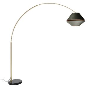 Mosadzná oblúková lampa s čiernym a dvojitým zamatovým tienidlom zelená - XXL
