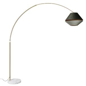 Mosadzná oblúková lampa s bielym a dvojitým zamatovým tienidlom zelená - XXL