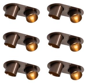 Set van 6 inbouwspots donkerbrons GU10 50mm 2-lichts - Installa