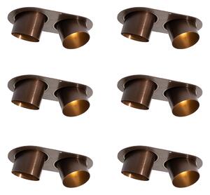 Set van 6 inbouwspots donkerbrons GU10 70mm kantelbaar 2-lichts - Installa