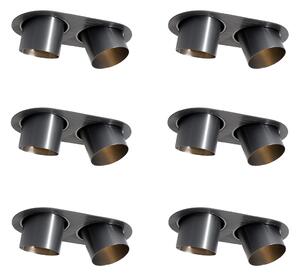 Set van 6 inbouwspots gunmetal GU10 70mm kantelbaar 2-lichts - Installa