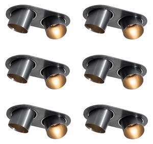 Set van 6 inbouwspots gunmetal GU10 50mm 2-lichts - Installa