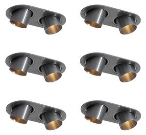 Set van 6 inbouwspots gunmetal GU10 35mm kantelbaar 2-lichts - Installa