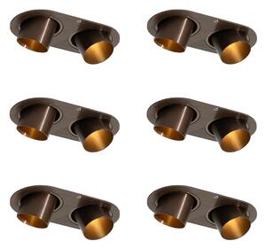 Set van 6 inbouwspots donkerbrons GU10 35mm kantelbaar 2-lichts - Installa