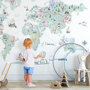 INSPIO-textilná prelepiteľná nálepka - Detská cestovateľská mapa na stenu