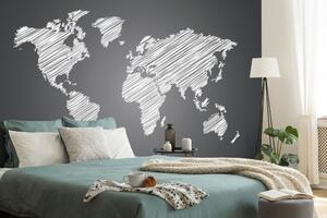 Tapeta šrafovaná mapa sveta v čiernobielom prevedení