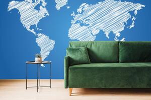 Samolepiaca tapeta šrafovaná mapa sveta na modrom pozadí