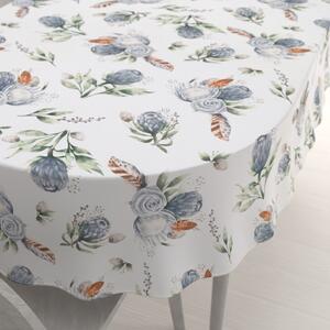 Biante Bavlnený oválny obrus Sandra SA-707 Modré kvety Protea na bielom 50x100 cm