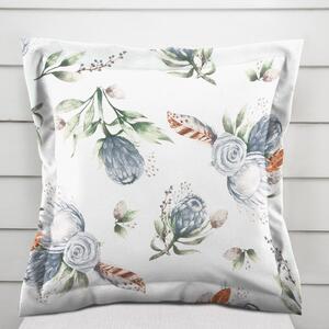 Biante Bavlnená obliečka na vankúš s lemom Sandra SA-707 Modré kvety Protea na bielom 30 x 50 cm