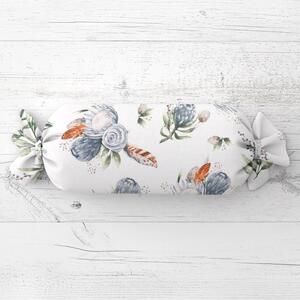 Biante Vankúš valec bonbon Sandra SA-707 Modré kvety Protea na bielom 15x40 cm