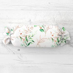 Biante Vankúš valec bonbon Sandra SA-706 Zeleno-hnedé vetvičky s lístkami na bielom 15x40 cm