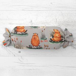 Biante Detský vankúš valec bonbon Sandra SA-711 Kapybary na sivom 15x40 cm