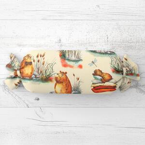 Biante Detský vankúš valec bonbon Sandra SA-710 Kapybary na krémovom 15x40 cm