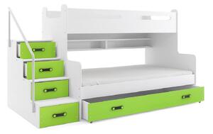 Poschodová posteľ MAX 3 COLOR + úložný priestor + matrac + rošt ZADARMO, 120x200, biely, zelená