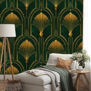 Fototapeta zlaté art deco vejáriky na zelenej