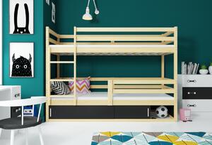 Detská poschodová posteľ RAFAL 4 + úložný priestor + matrac + rošt ZADARMO, 80x190 cm, grafit/čierna
