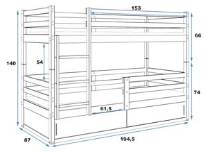 Detská poschodová posteľ RAFAL 4 + úložný priestor + matrac + rošt ZADARMO, 80x190 cm, grafit/biela