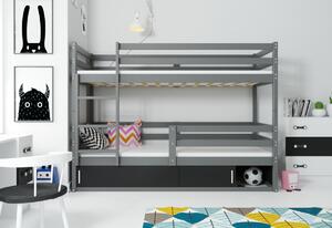 Detská poschodová posteľ RAFAL 4 + úložný priestor + matrac + rošt ZADARMO, 80x190 cm, grafit/čierna