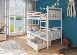 Detská poschodová posteľ PANDA + 2x matrac, 90x200, biela