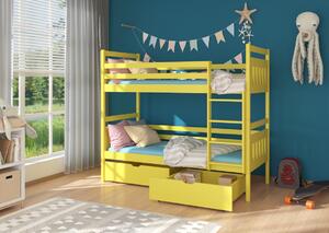 Detská poschodová posteľ ADA + 2x matrac, 80x180, žltá