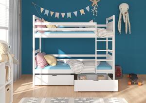 Detská poschodová posteľ PANDA + 2x matrac, 90x200, biela