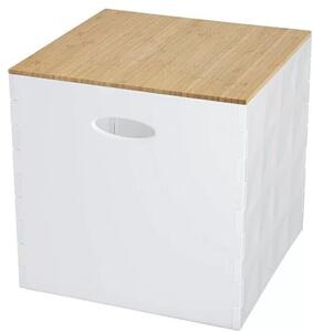 German Plastový úložný box s bambusovým vekom / 31 x 31 x 30,5 cm / biely / prírodný