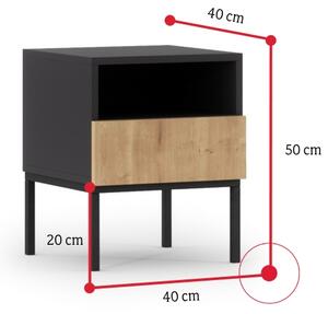 Nočný stolík LANZA, 40x50x40, čierna/dub artisan