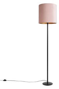 Stojaca lampa čierna s ružovým zamatovým tienidlom so zlatom 40 cm - Simplo