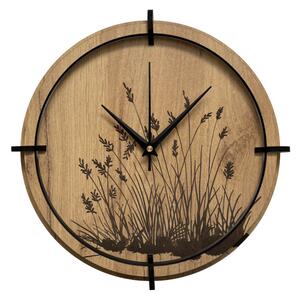 Drevené nástenné hodiny s prírodným motívom Dizajnová dekorácia | SENTOP HDF0587-GOLD-OAK