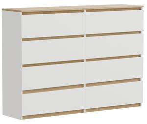 Komoda z bieleho dubu Torro s 8 zásuvkami, matná, rozmery 120 x 34 x 100 cm, moderná, do spálne alebo kancelárie