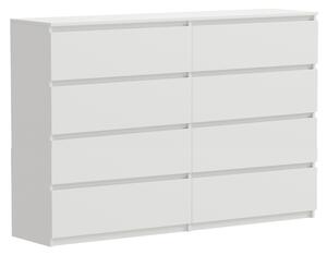 Komoda biela, 8 zásuviek, matná, 140 x 34 x 100 cm, extra veľká, moderná, do spálne alebo kancelárie