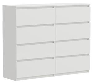 Komoda biela, 8 zásuviek, matná, 100 x 100 x 34 cm, moderná, priestranná, ComfortCove